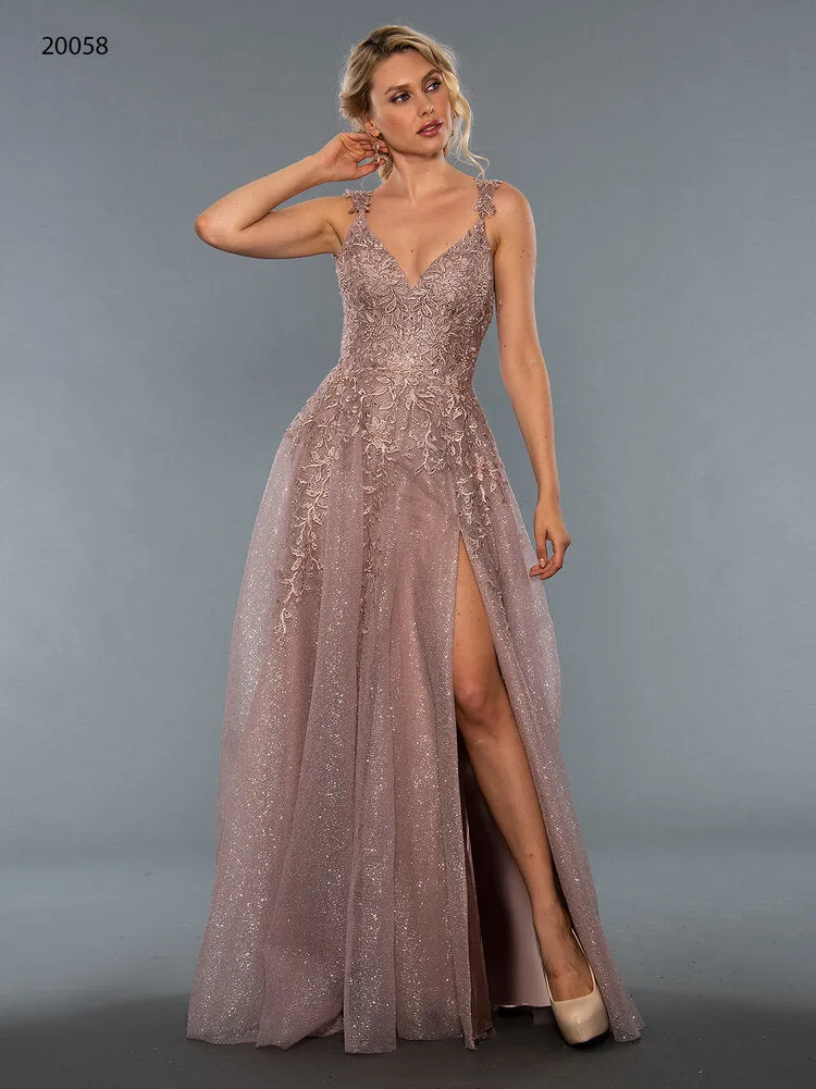 Stella Couture 20058 Long Lace Shimmer V Neck formal Prom Dress Pageant Gown