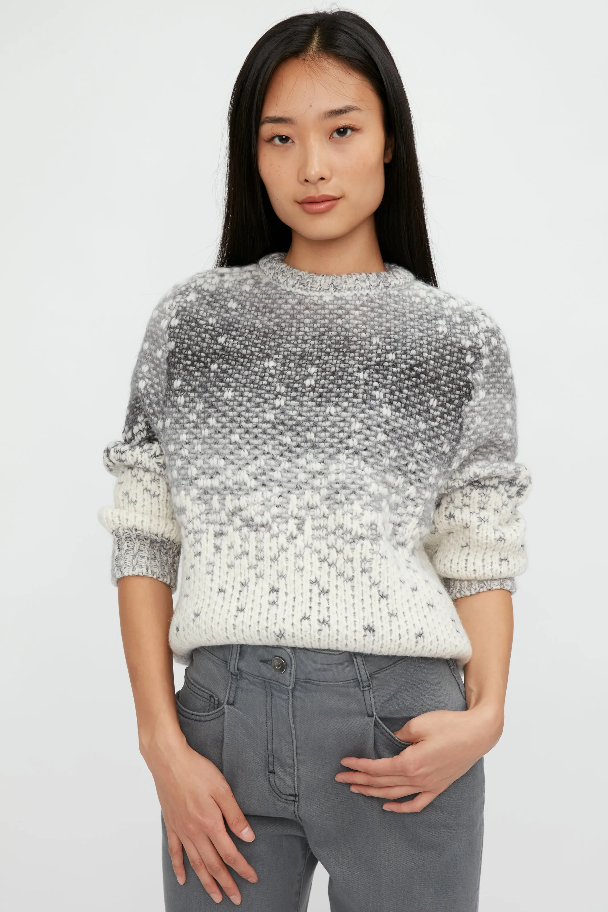 Suri Alpaca Dégradé Jacquard Sweater in Snow Dolomite