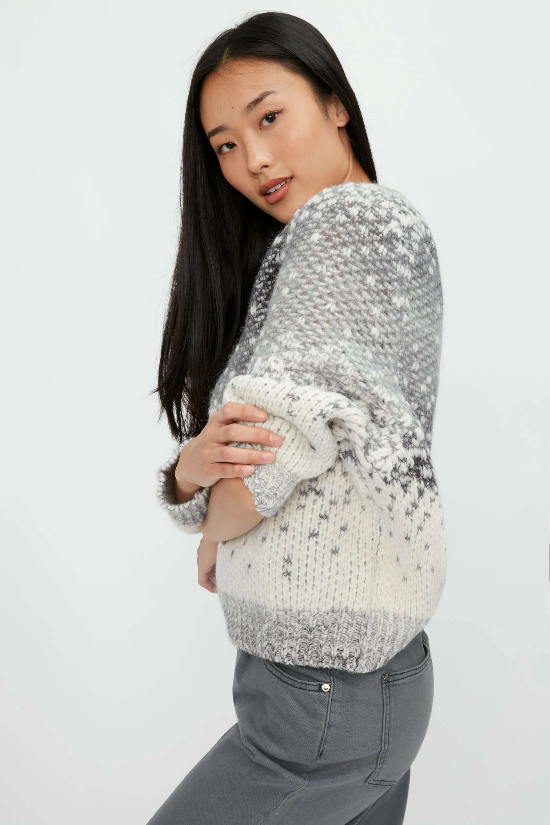 Suri Alpaca Dégradé Jacquard Sweater in Snow Dolomite