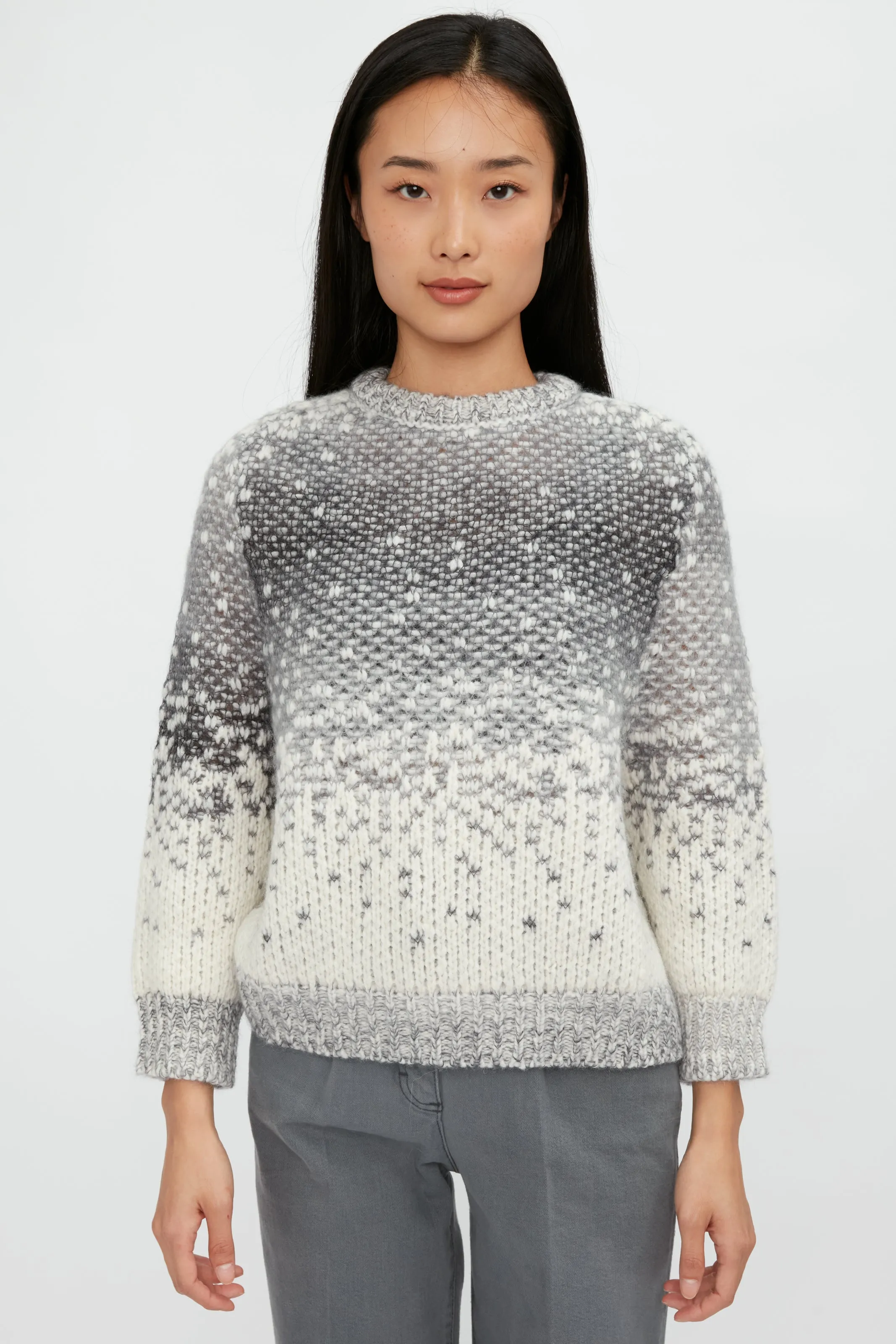 Suri Alpaca Dégradé Jacquard Sweater in Snow Dolomite