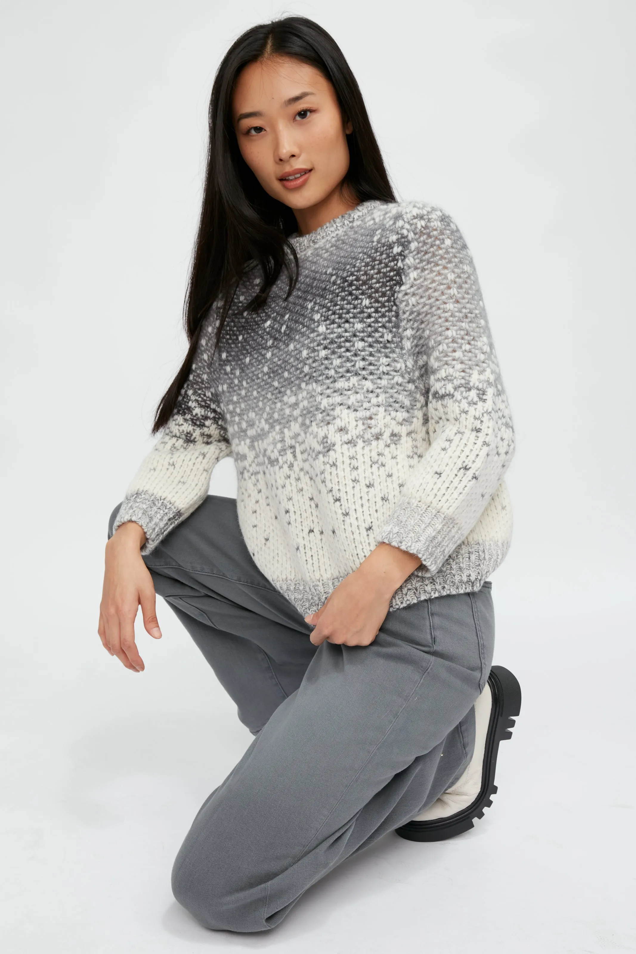 Suri Alpaca Dégradé Jacquard Sweater in Snow Dolomite