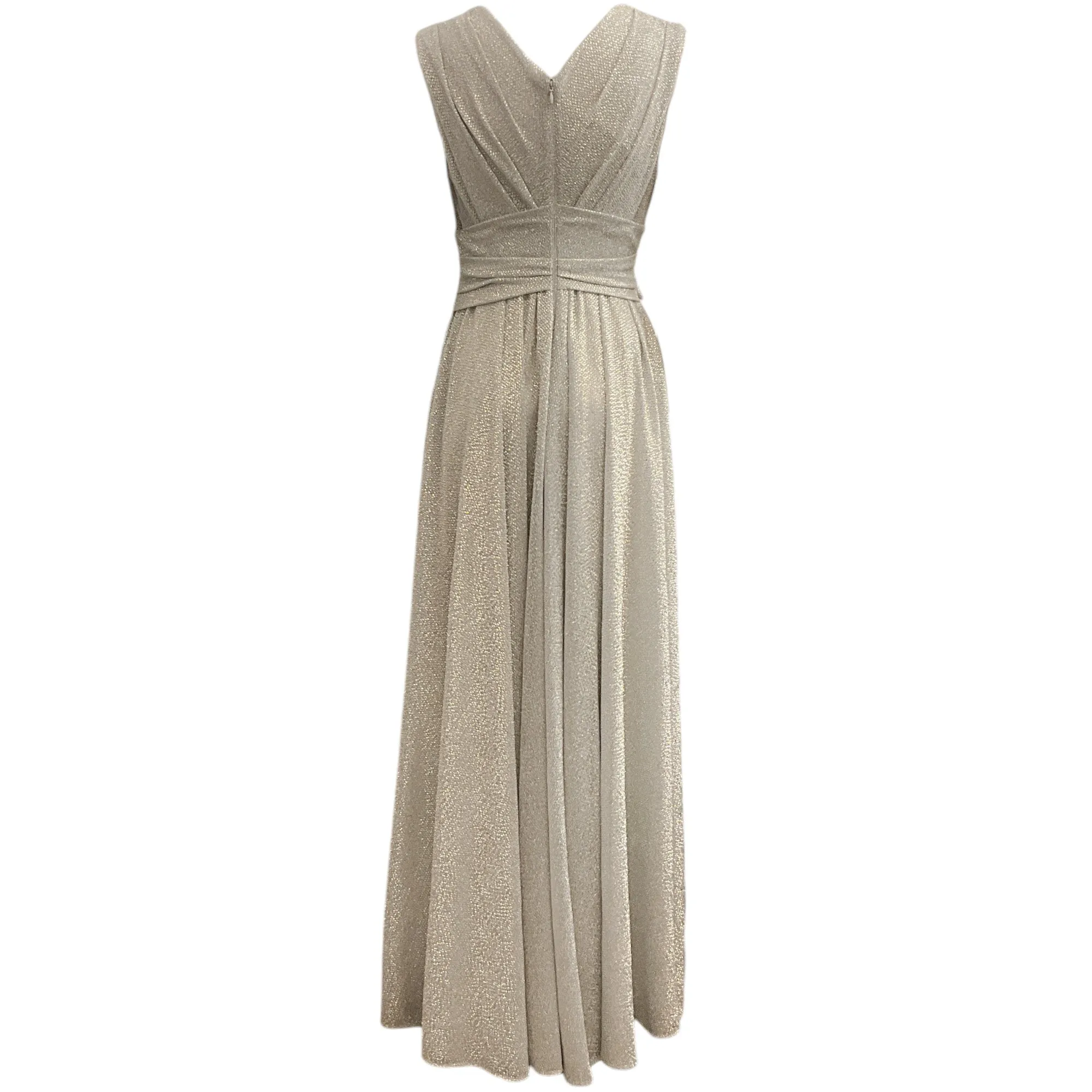 Talbot Runhof Silver Metallic Draped Sleeveless Gown