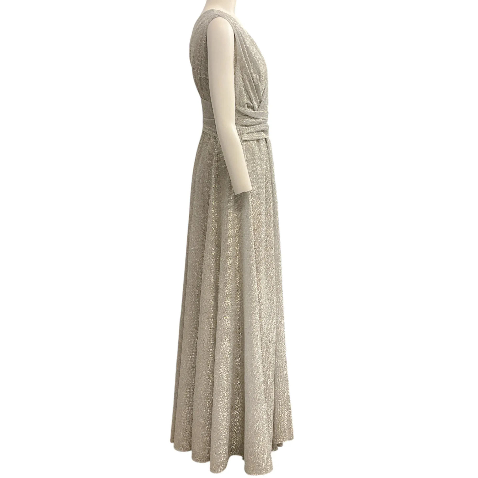 Talbot Runhof Silver Metallic Draped Sleeveless Gown