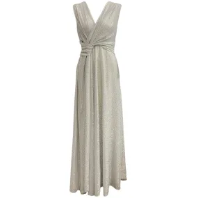 Talbot Runhof Silver Metallic Draped Sleeveless Gown