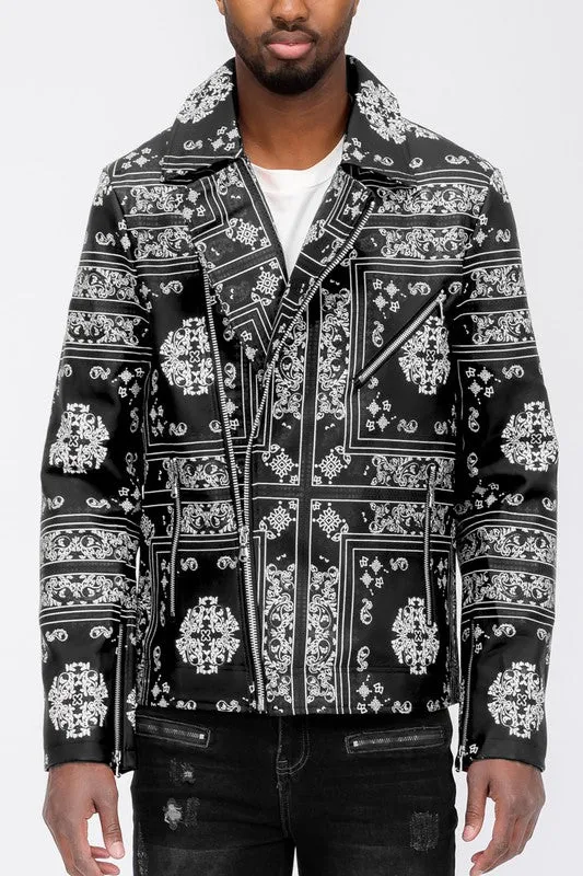 TEEK - BANDANA PRINT VEGAN LEATHER JACKET