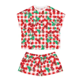 TGIF Sleepover PJs in Red & White Gingham Cherry Girl Tee & Pajama Shorts-Set | Pinup Couture Relaxed