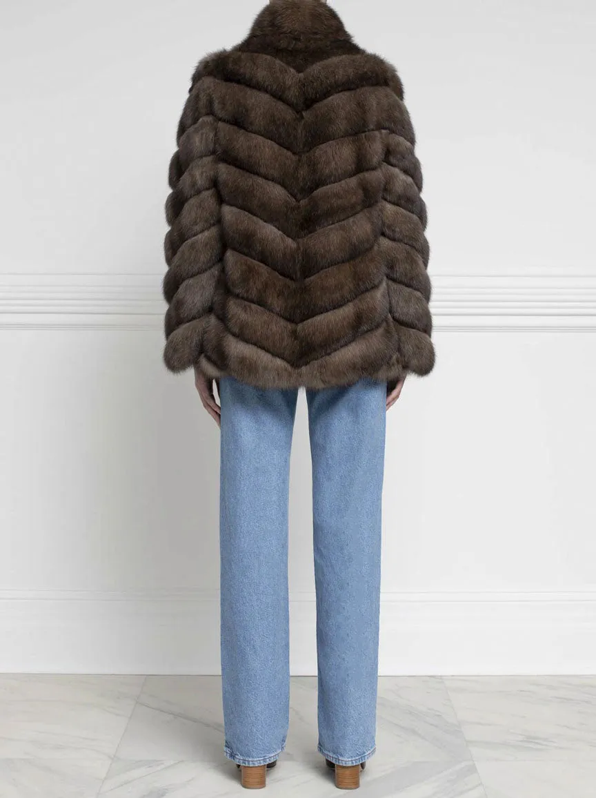 The Addison Diagonal Sable Fur & Suede Jacket