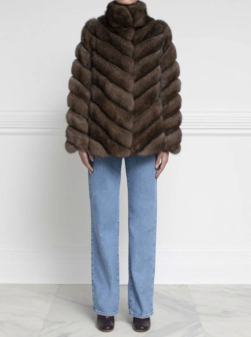 The Addison Diagonal Sable Fur & Suede Jacket