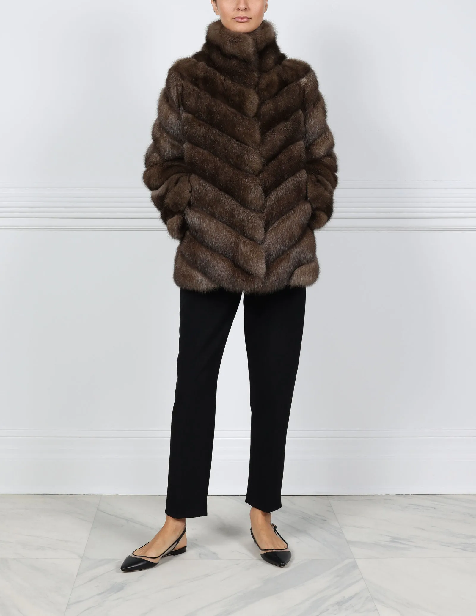 The Addison Diagonal Sable Fur & Suede Jacket