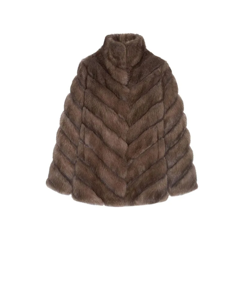 The Addison Diagonal Sable Fur & Suede Jacket