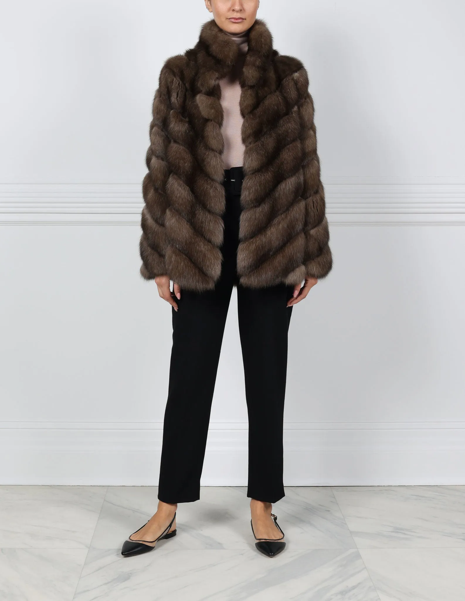 The Addison Diagonal Sable Fur & Suede Jacket