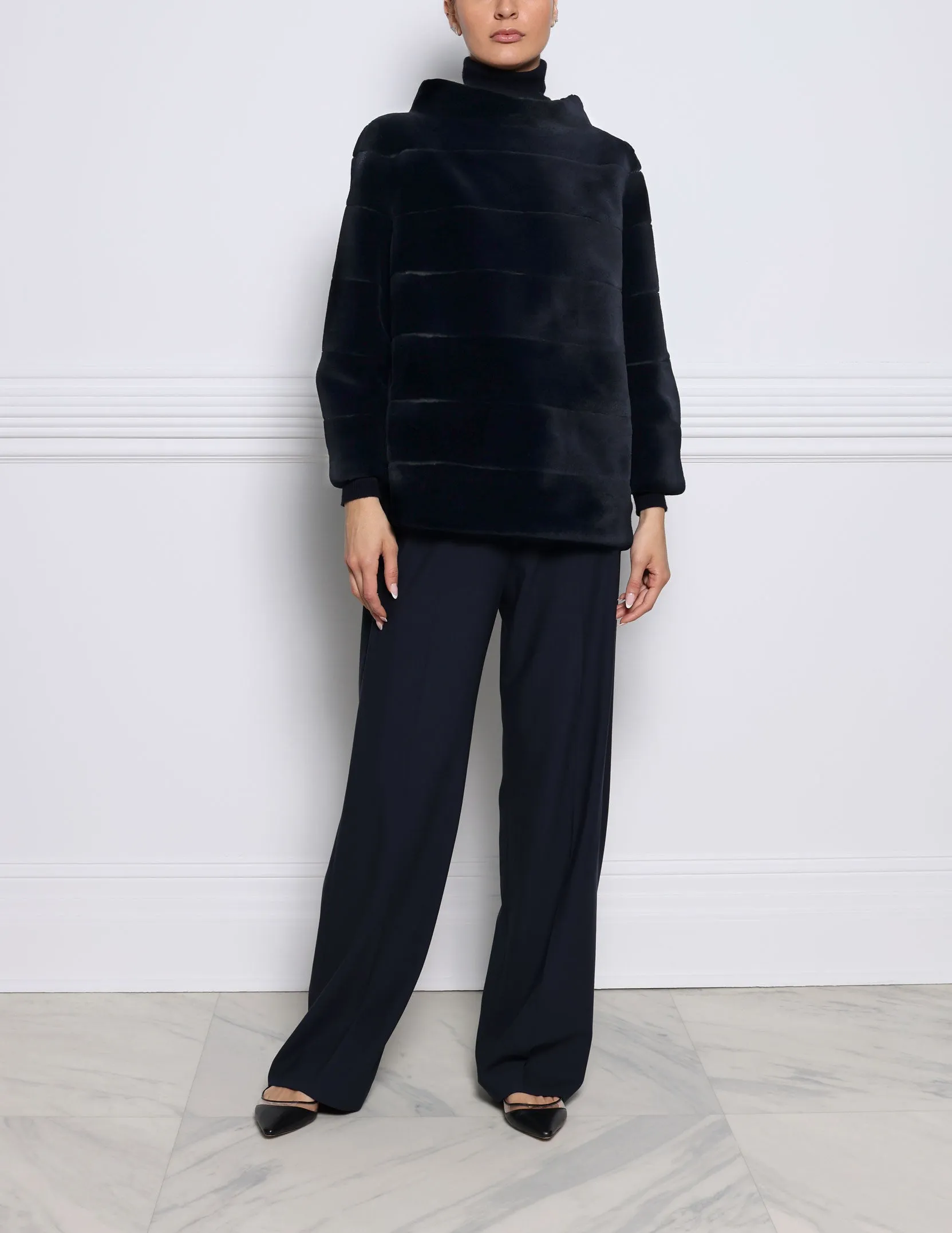 The Audrey Sheared Mink Fur Pullover in Navy