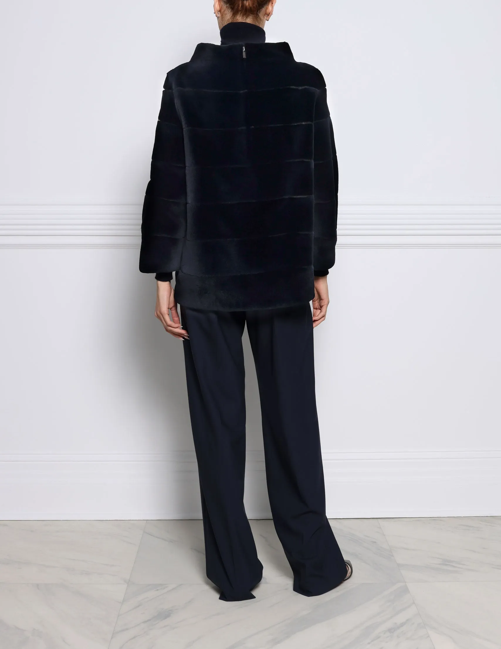 The Audrey Sheared Mink Fur Pullover in Navy