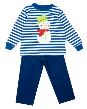 The Bailey Boys Snowman Appliqué Two Piece Pant Set