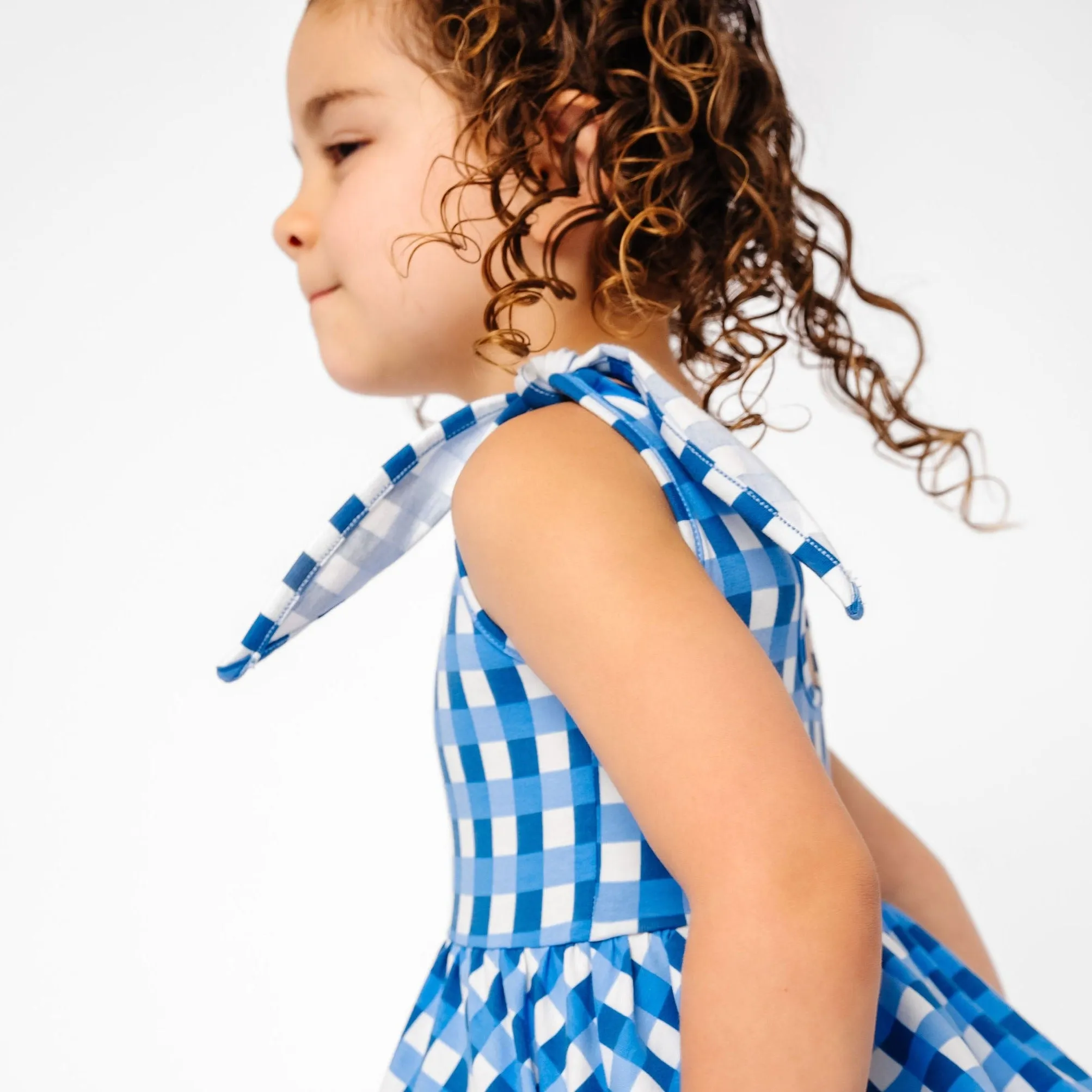 The Bow Tank Ballet Dress in Blue Lattice