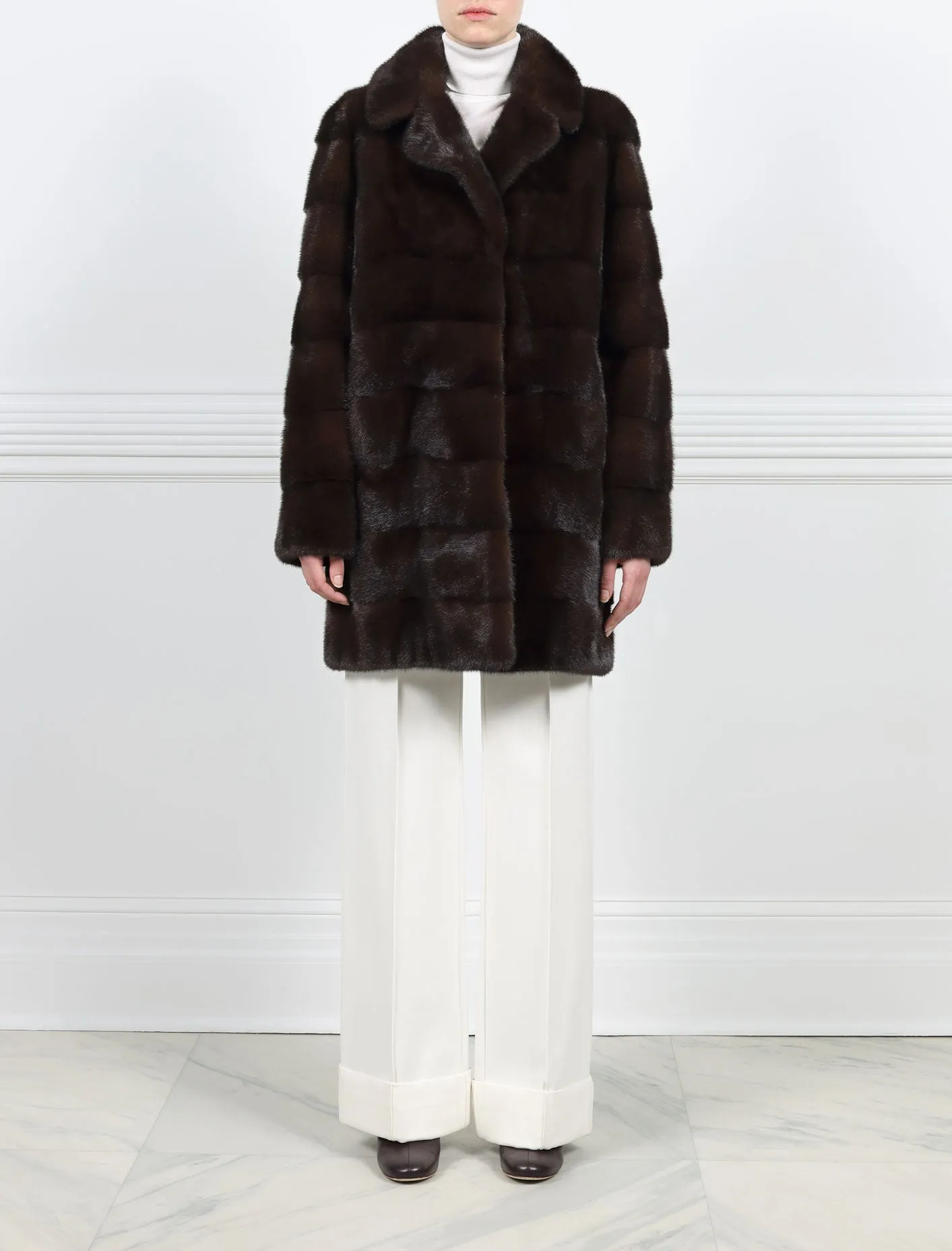 The Kristina Horizontal Mink Fur Coat With Notch Collar