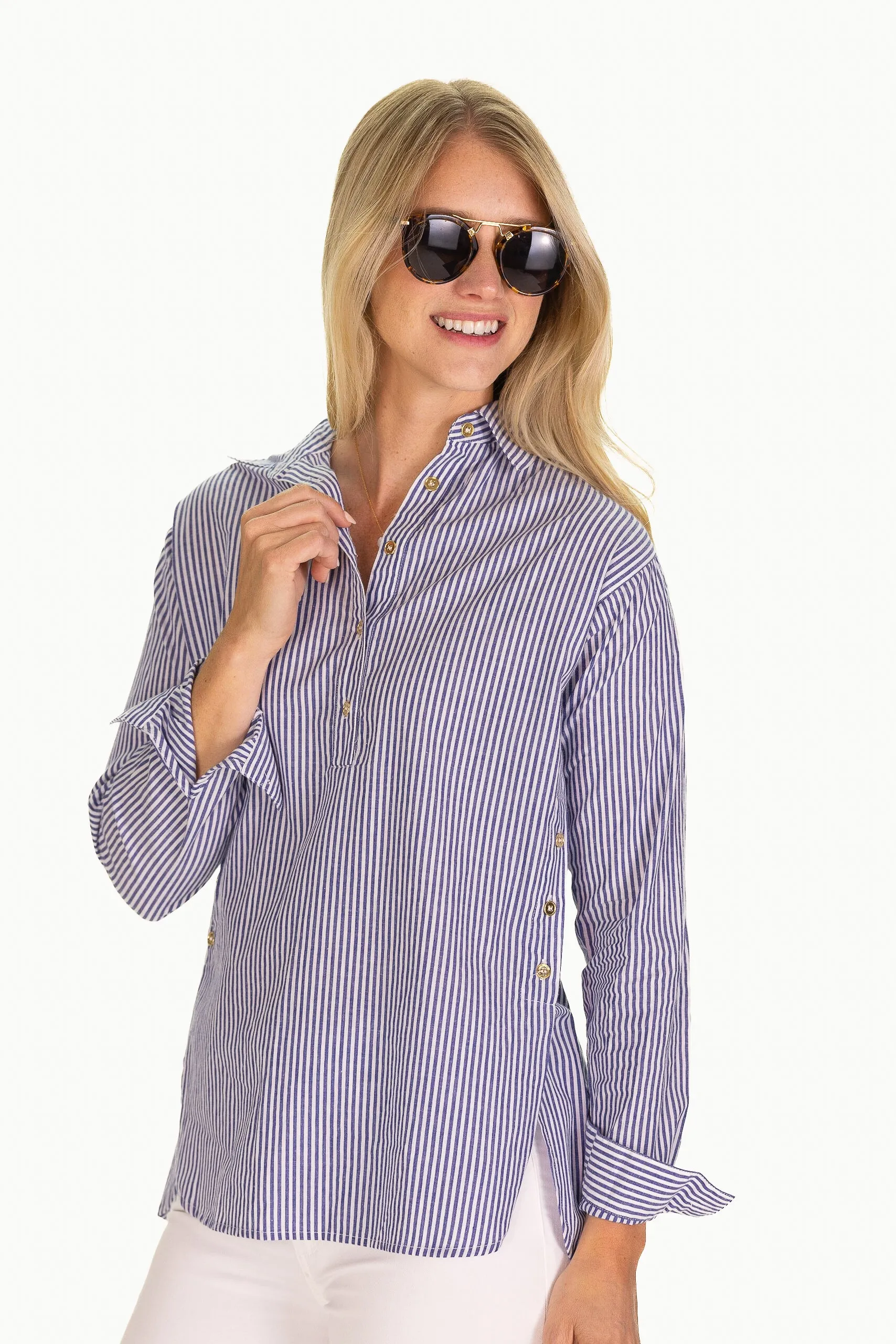 The Savannah Tunic in Navy Stripe