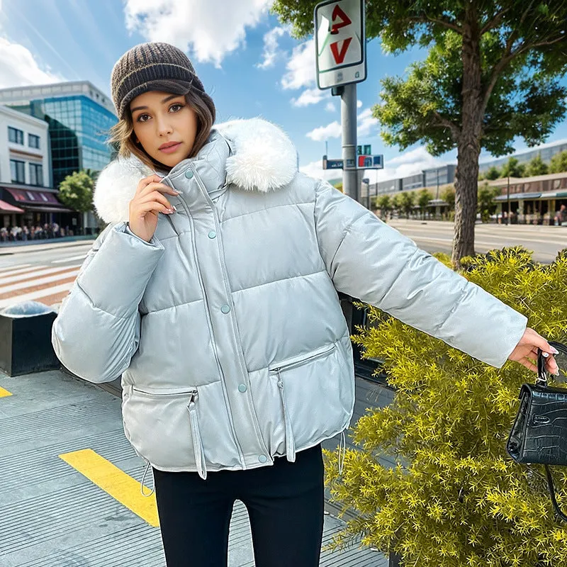 Toleet 2000s fashion Women's down Cotton-Padded Coat 2024 New Women's Large Fur Collar Cotton-Padded Jacket Loose Thickened Coat Short