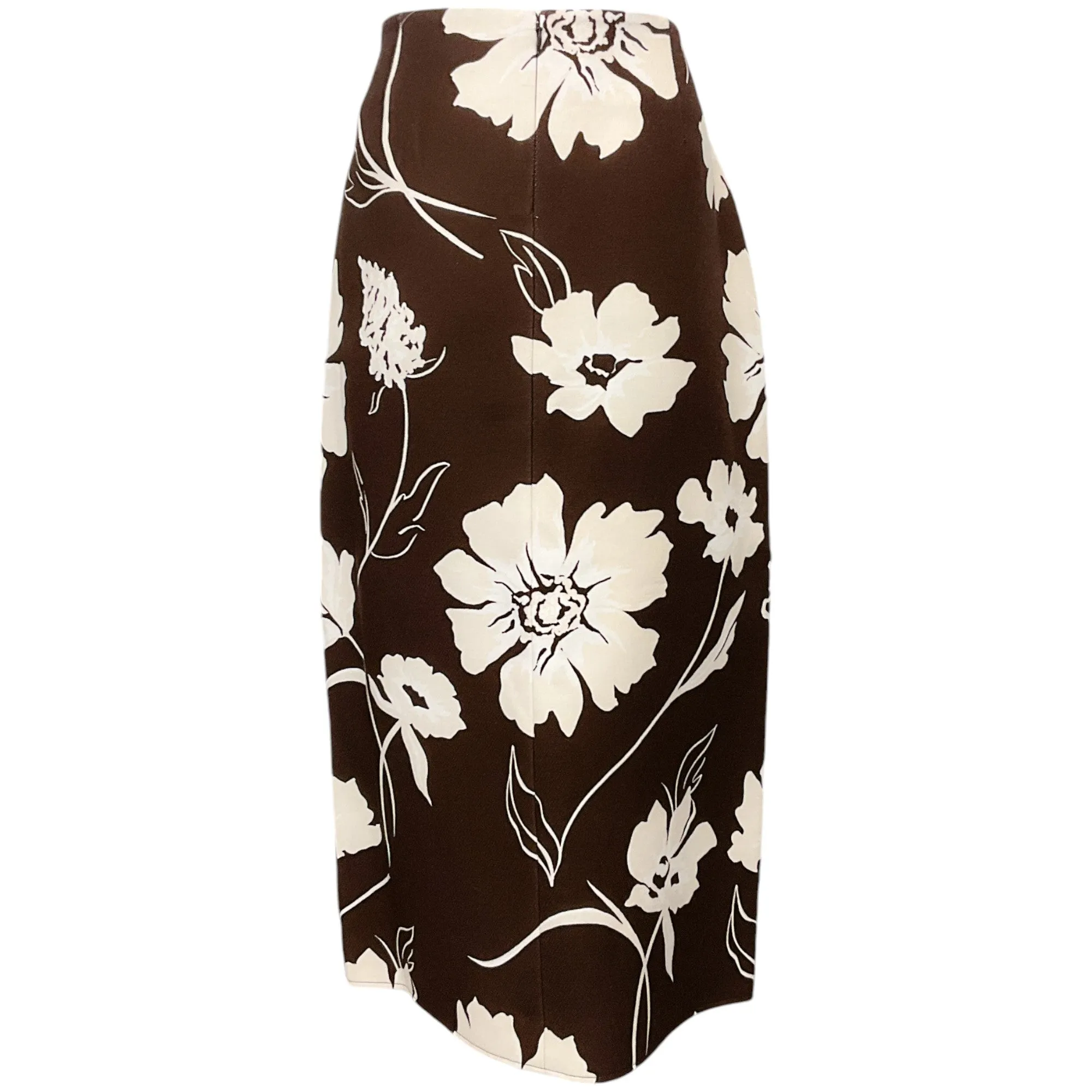 Tory Burch Deep Chocolate Daisy Printed Twill Crepe Wrap Skirt