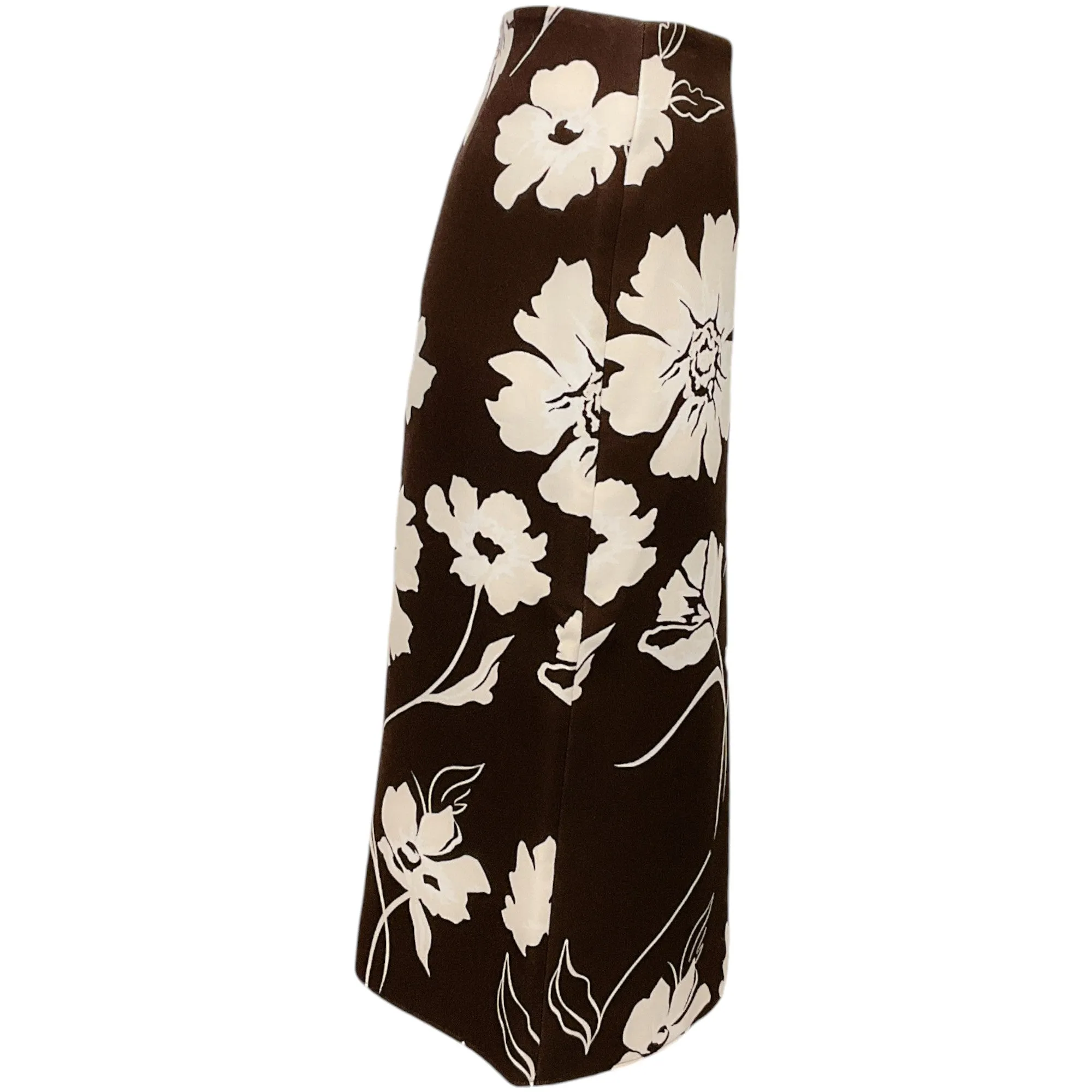 Tory Burch Deep Chocolate Daisy Printed Twill Crepe Wrap Skirt