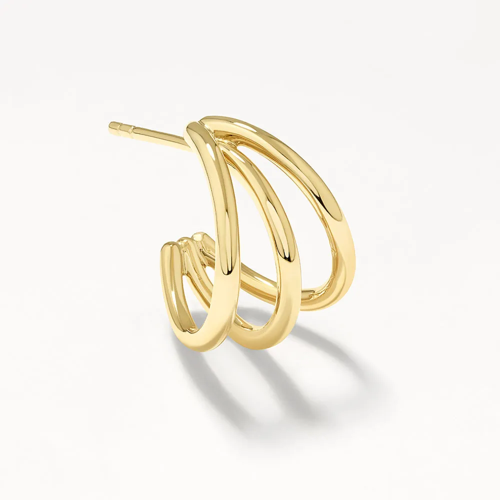 Triple Hoop Stud Earrings in Gold