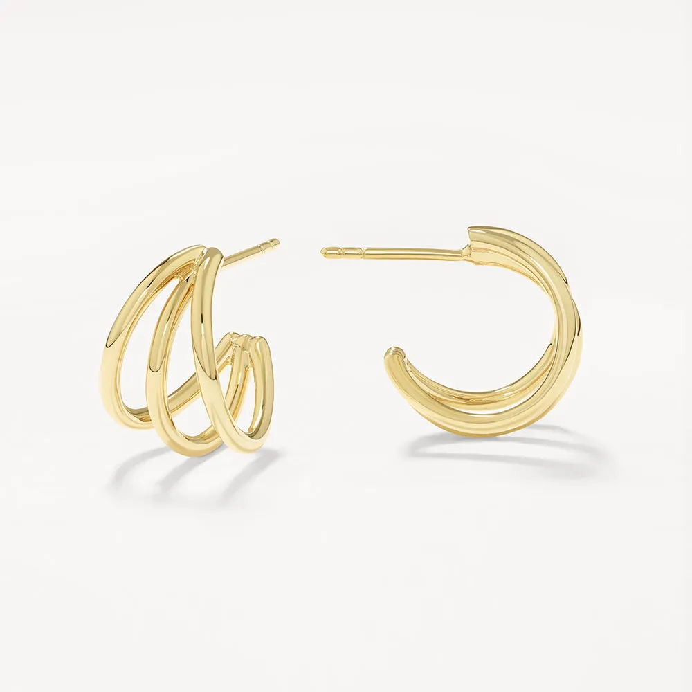 Triple Hoop Stud Earrings in Gold