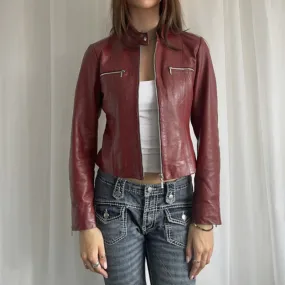 Uniwim 2000s fashion Punk Motorcycle Style Retro Red Leather Jacket New Casual Stand Collar Zipper Leather Coat for Women Autumn