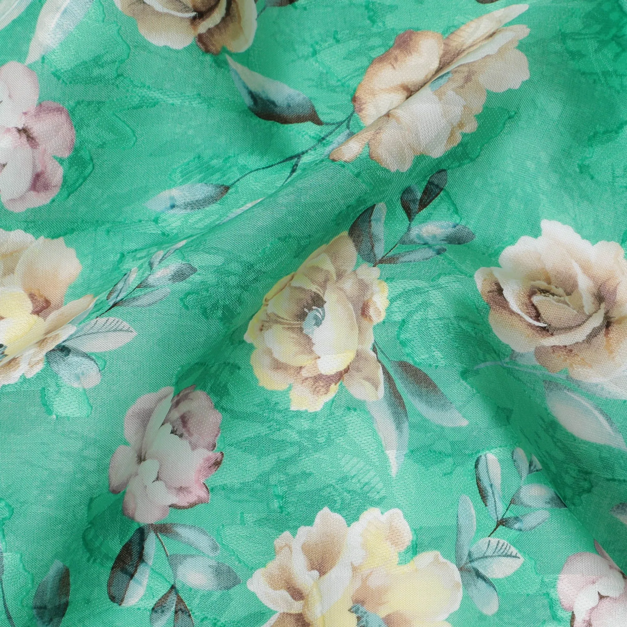 Uragiri Cotton Voile Fabric - Mint Green with Floral Symphony, 110 cm Wide, Japanese Excellence-D17731