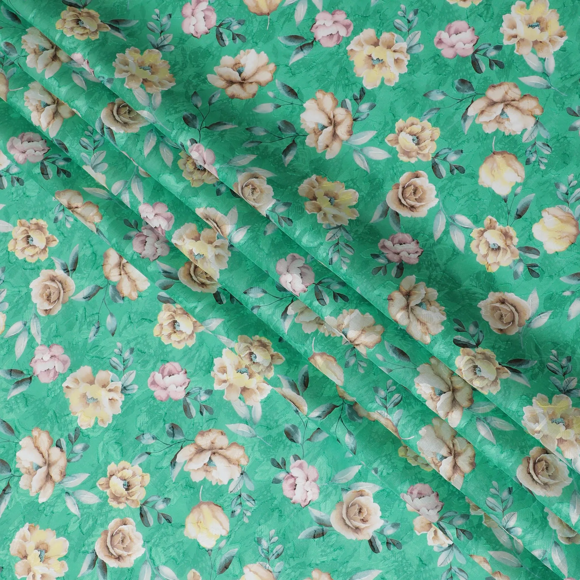 Uragiri Cotton Voile Fabric - Mint Green with Floral Symphony, 110 cm Wide, Japanese Excellence-D17731