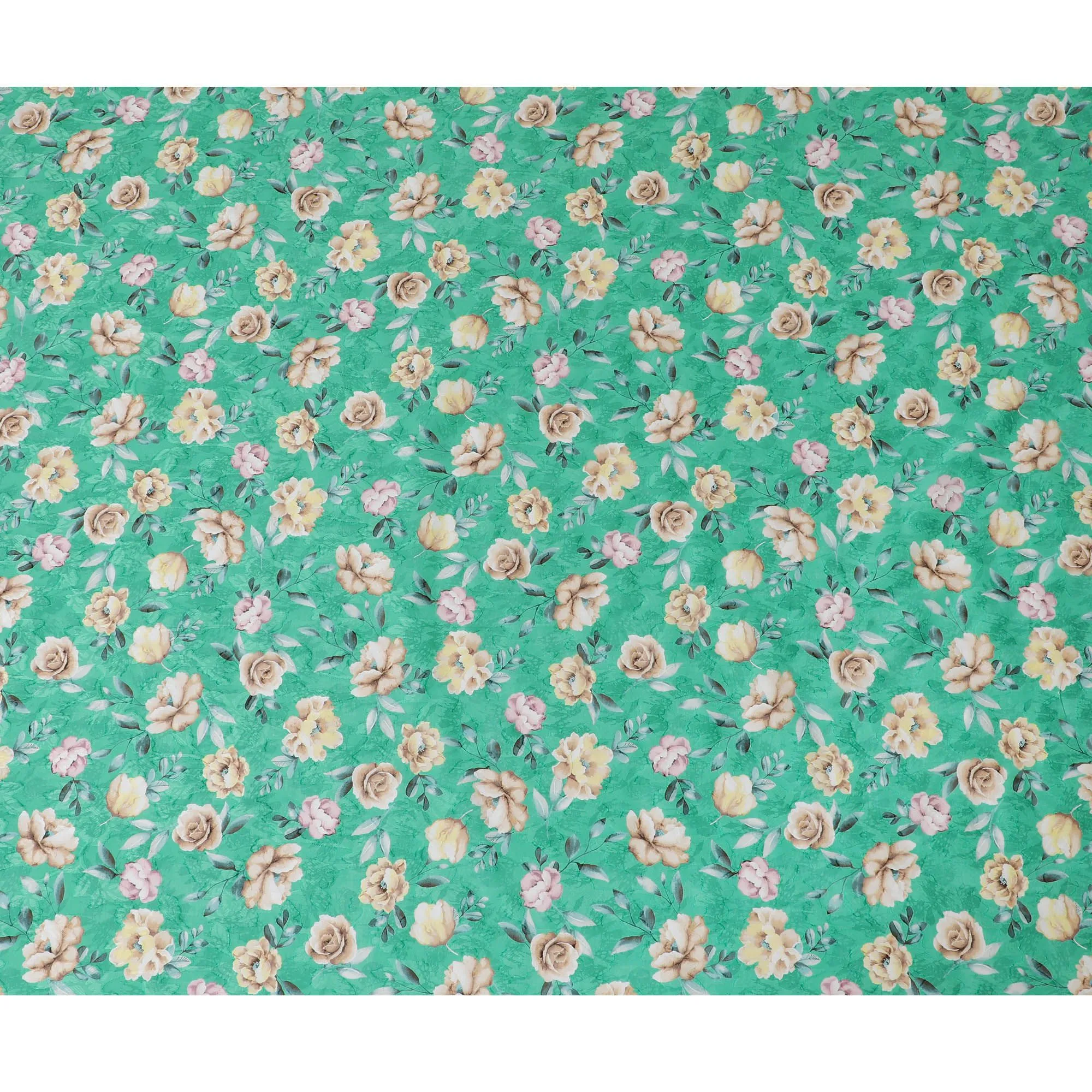 Uragiri Cotton Voile Fabric - Mint Green with Floral Symphony, 110 cm Wide, Japanese Excellence-D17731