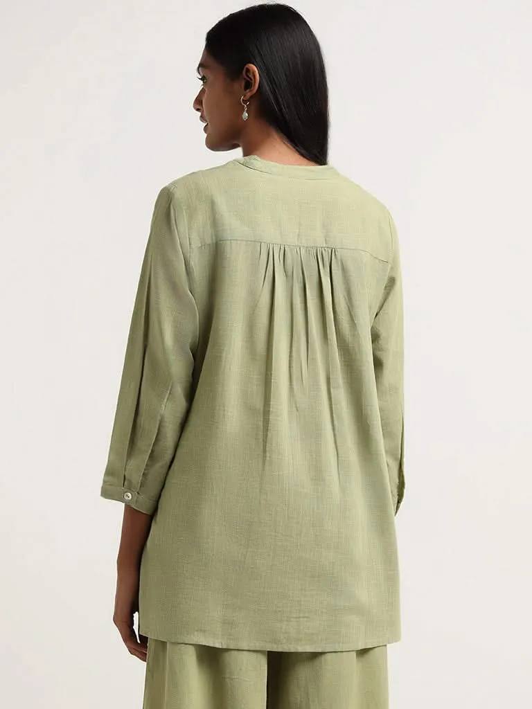 Utsa Green Floral Embroidered Cotton Tunic