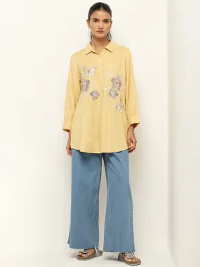 Utsa Yellow Floral Embroidered Straight Tunic