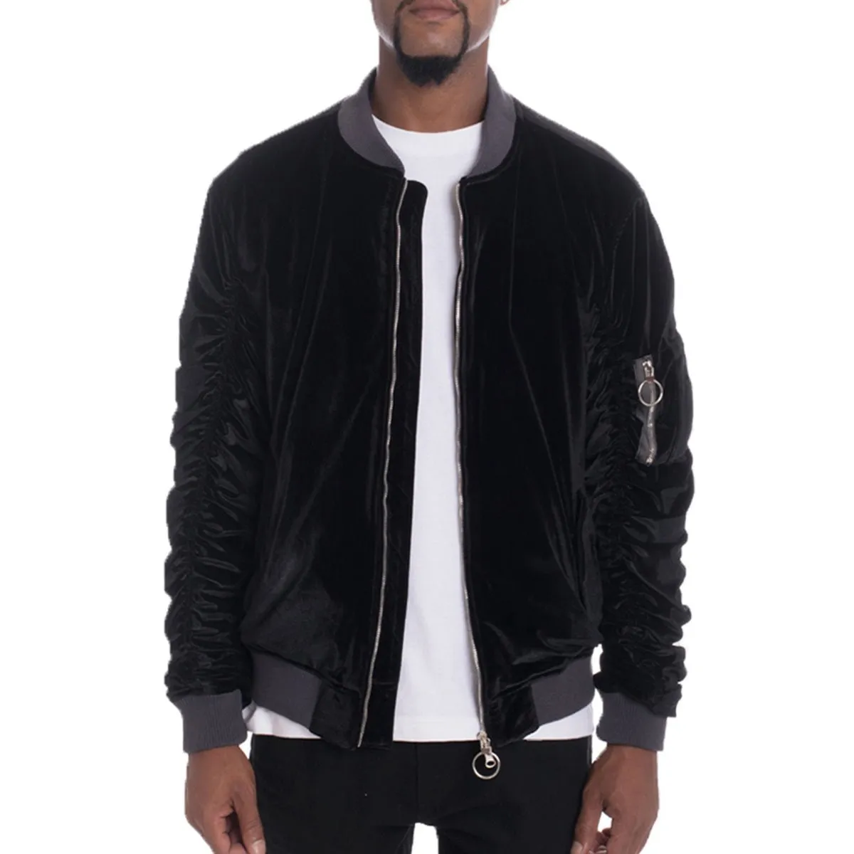 Velour Scrunched Bomber Jacket