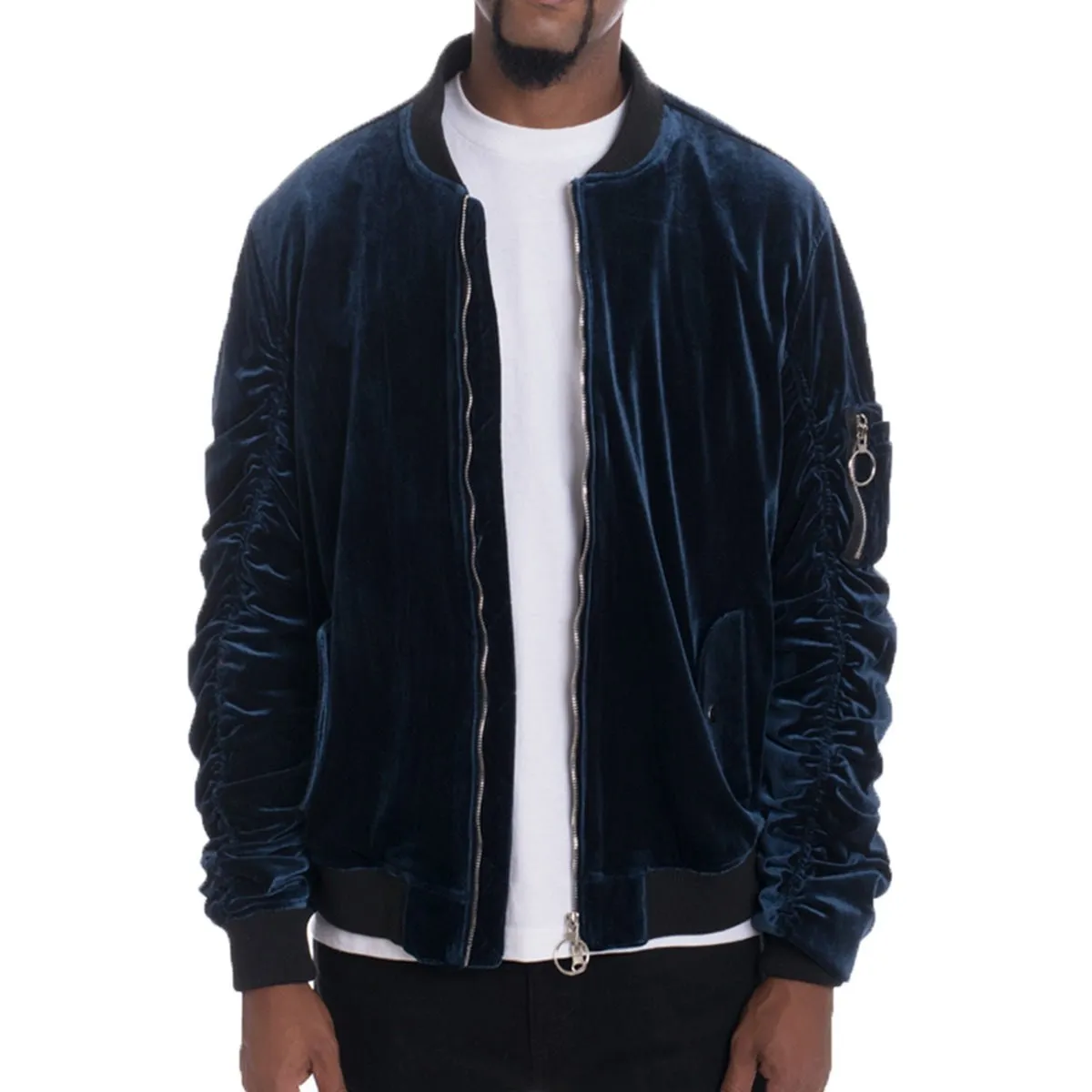 Velour Scrunched Bomber Jacket