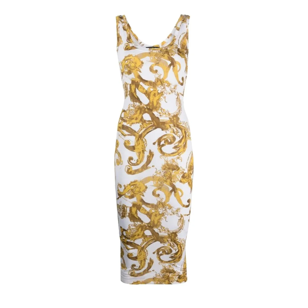 Versace Jeans Couture Watercolour Barocco White Midi Dress