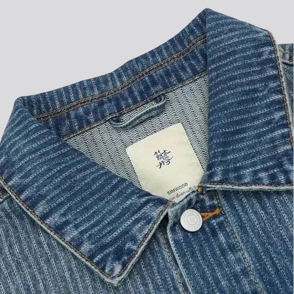 Vertical-stripes men's denim jacket