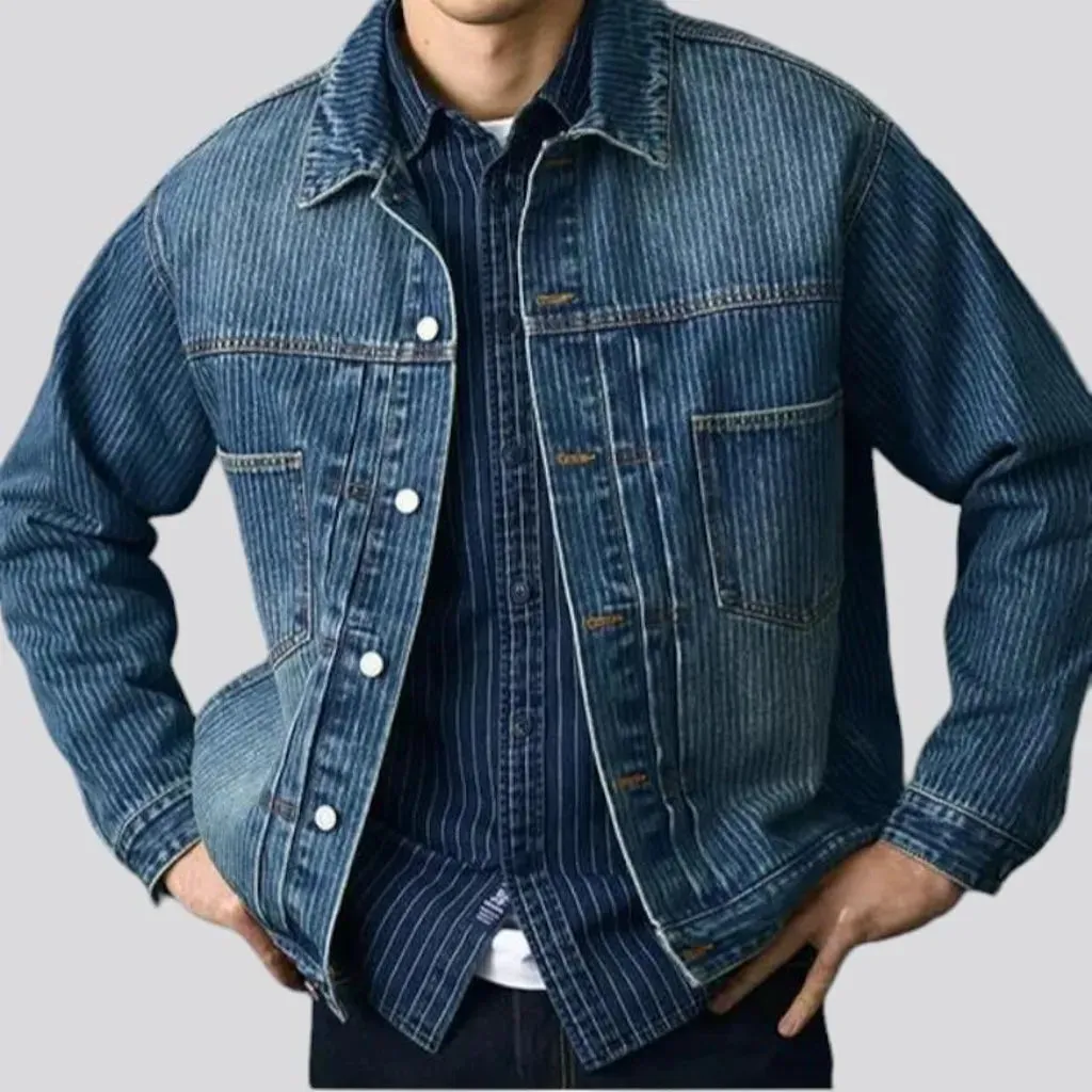 Vertical-stripes men's denim jacket