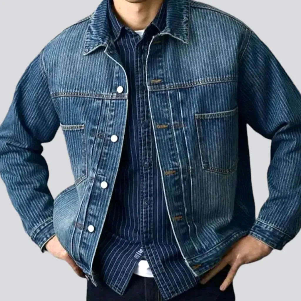 Vertical-stripes men's denim jacket