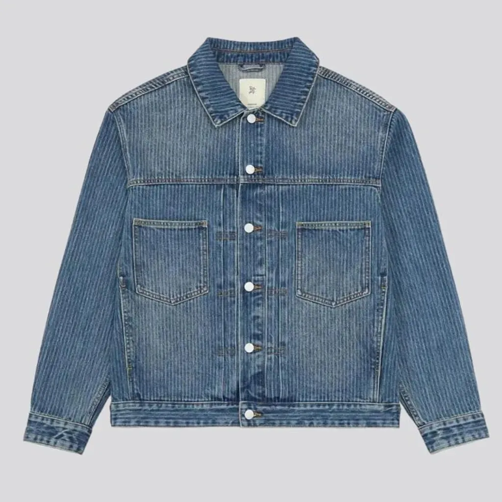 Vertical-stripes men's denim jacket