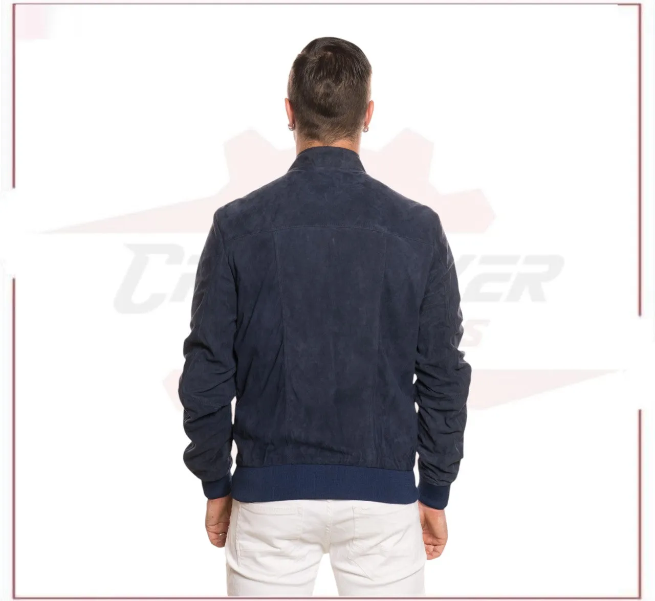 Victor - Men's Bomber Jacket in Genuine Dark Blue Suede Leather