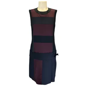 Victoria Beckham Black / Burgundy / Navy Sleeveless Satin Colorblock Dress