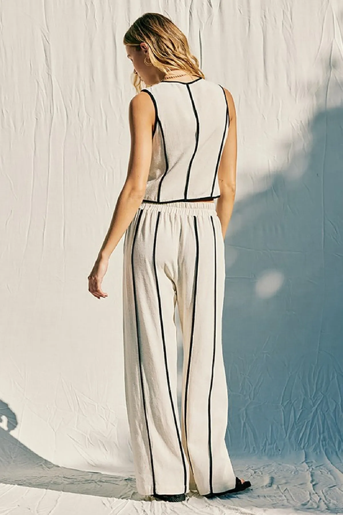 Waitlist 12/4 ♥ Mercy Sleeveless Contrast Linen Vest And Pants Natural