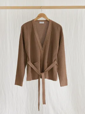 Washi Silk Belted Knit Cardigan - Almond