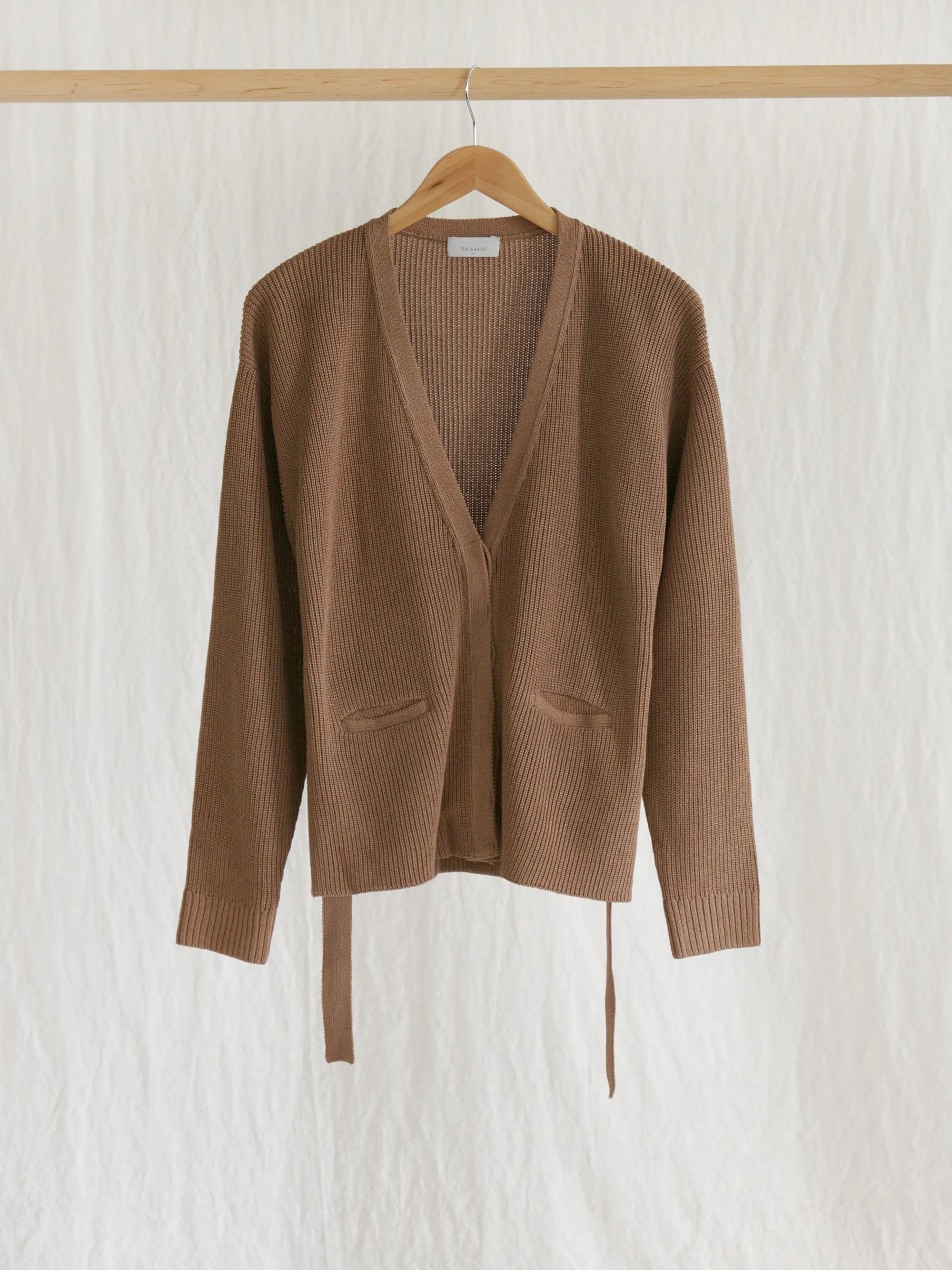 Washi Silk Belted Knit Cardigan - Almond