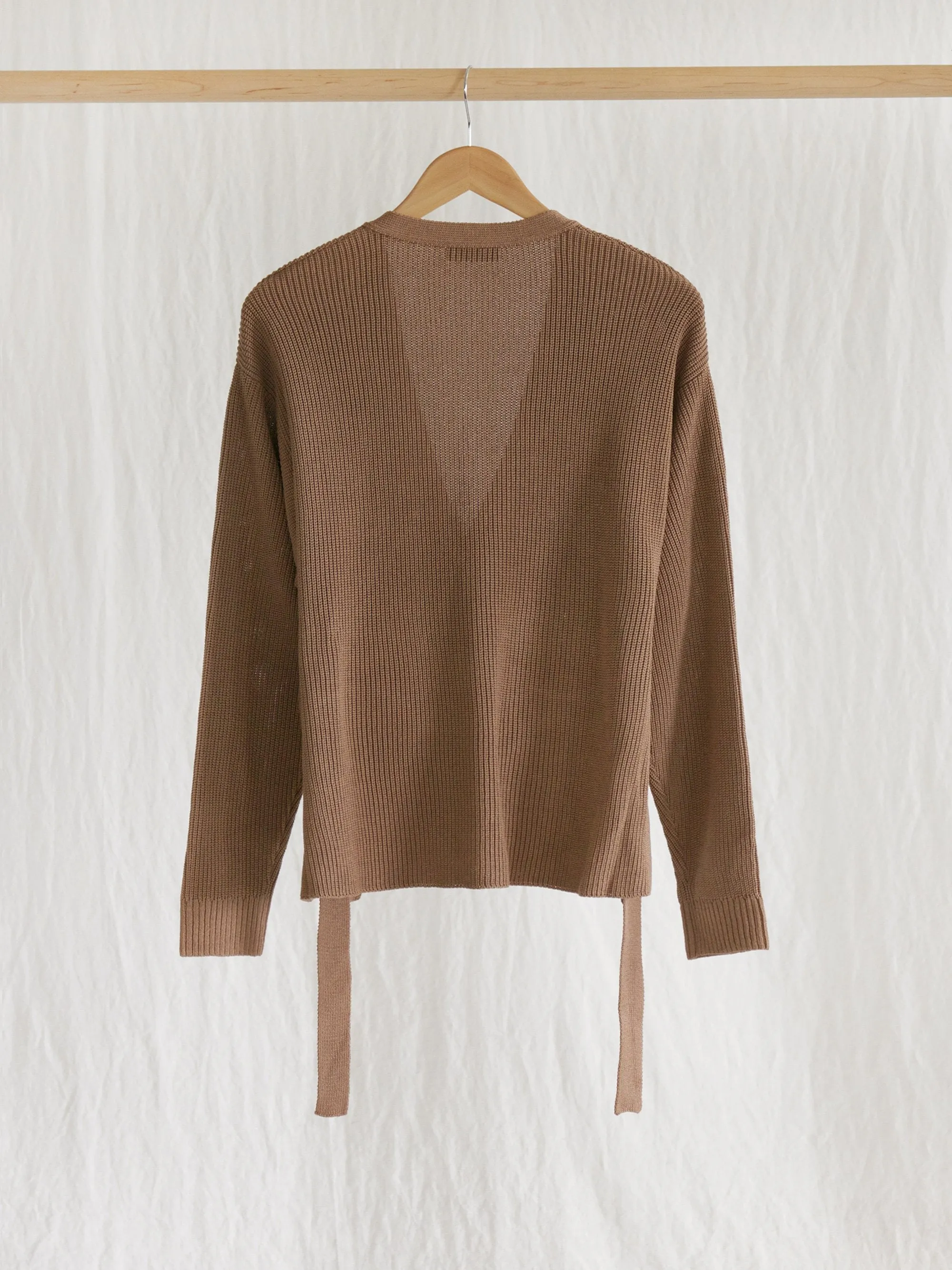 Washi Silk Belted Knit Cardigan - Almond