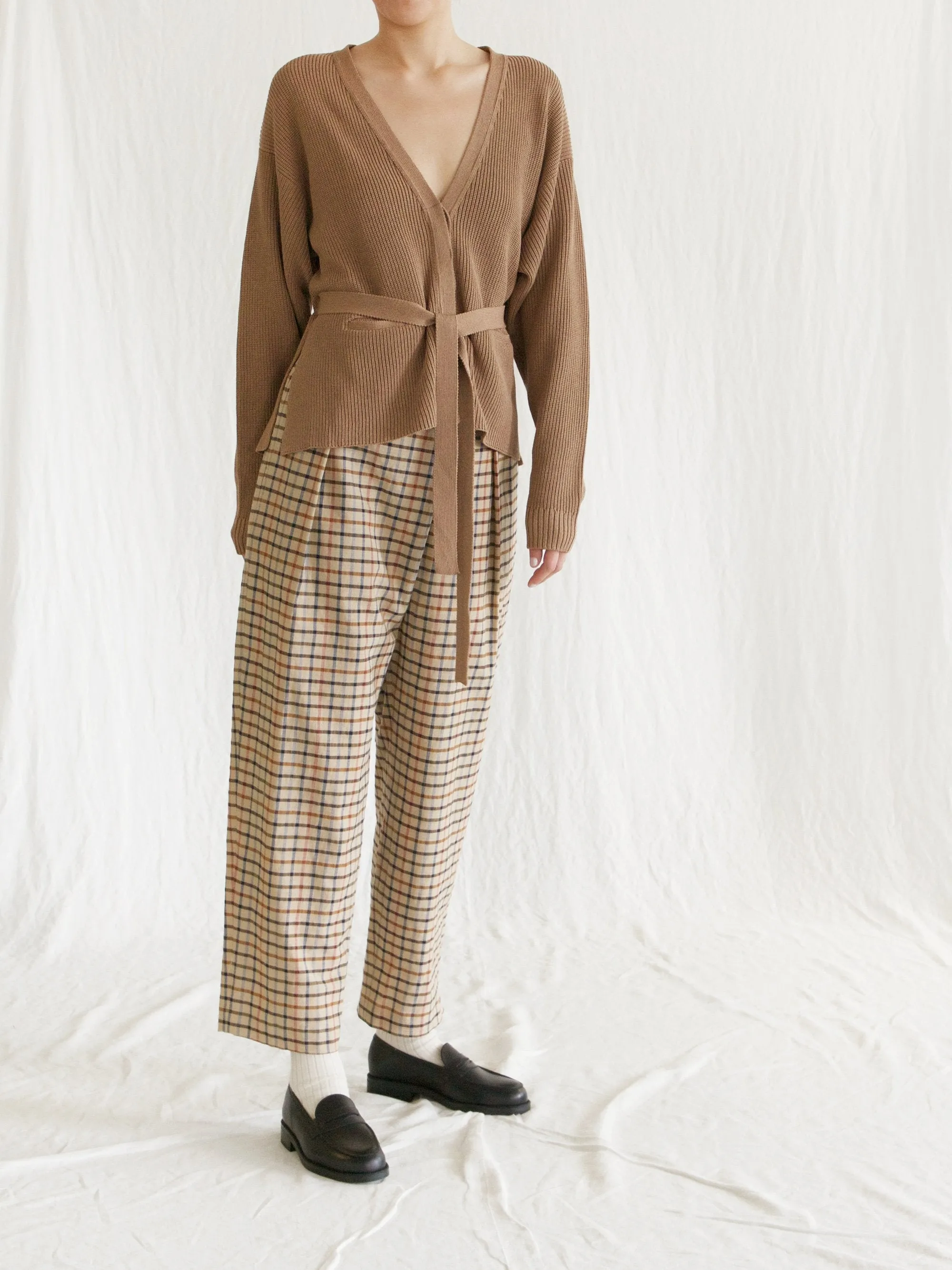 Washi Silk Belted Knit Cardigan - Almond