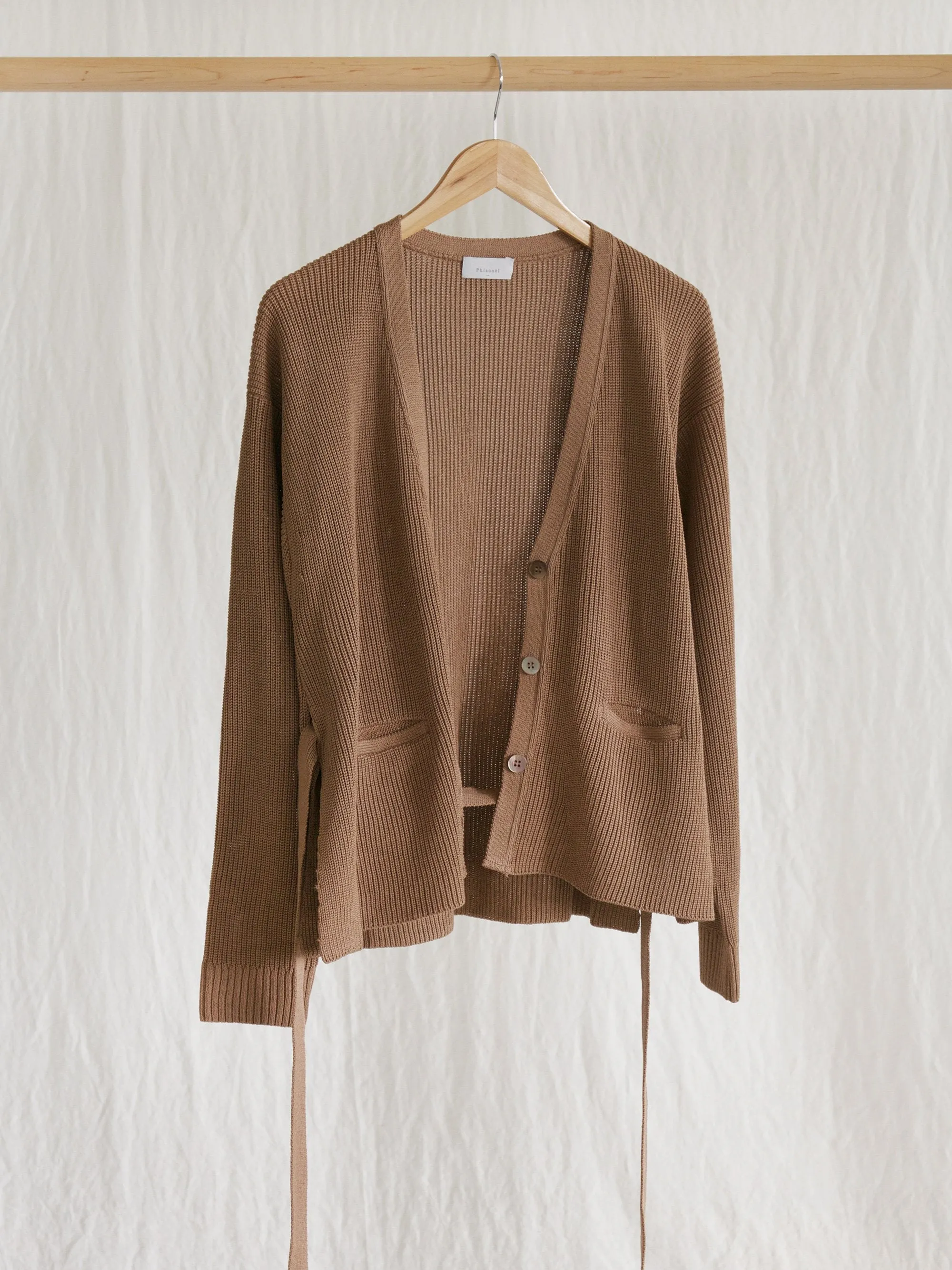 Washi Silk Belted Knit Cardigan - Almond