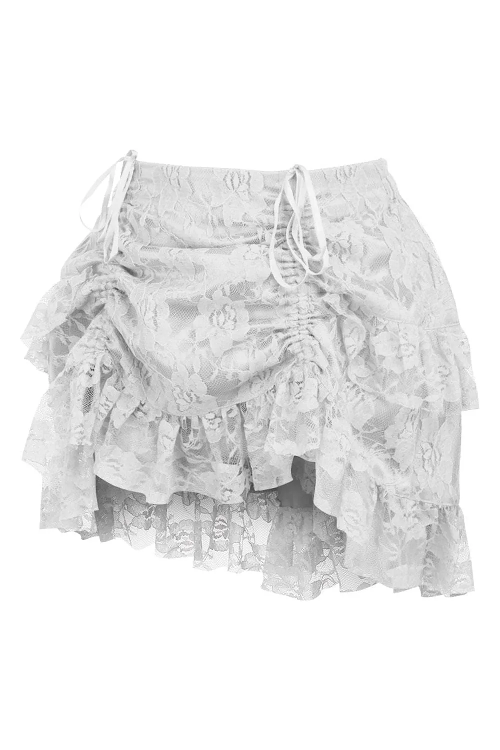 White Lace Ruched Bustle Skirt