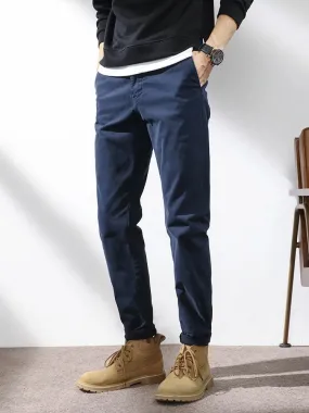 Wiaofellas  -   New Spring Summer Men's Long Casual Pants Solid Cotton Black Blue Slim Fit Basic Chinos Male Plus Size Straight Trousers