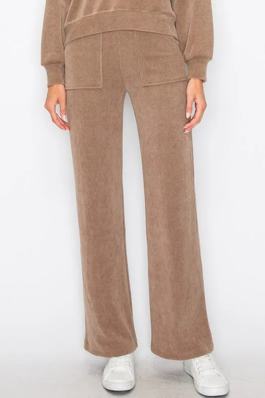 Wide Leg, Corded Pants - Khaki